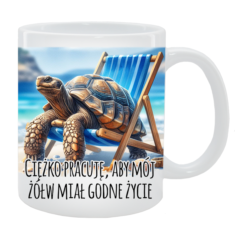 Kubek Żółw - Ciężko pracuję, aby mój żółw miał godne życie