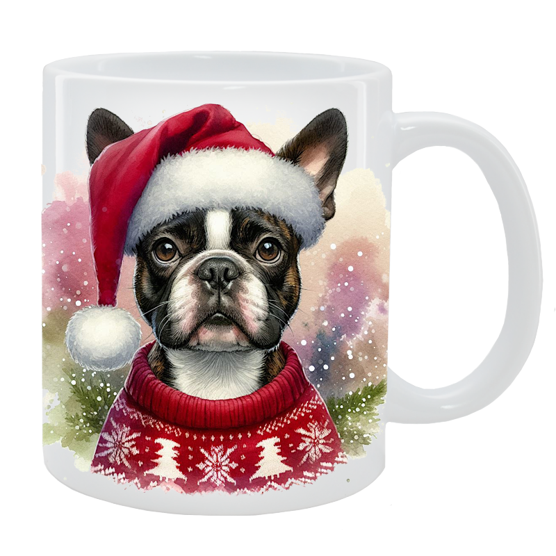 Kubek z psem Boston Terrier - Kolekcja Świąteczna