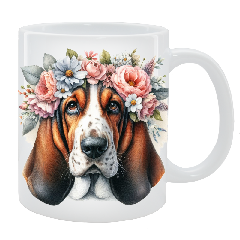Kubek Basset Hound - Kolekcja Floral