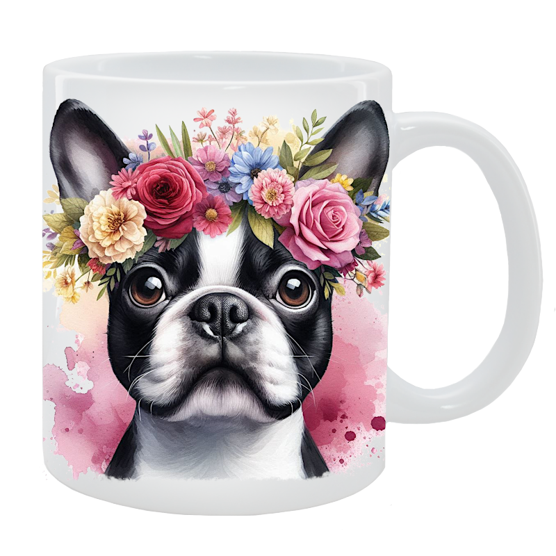 Kubek Boston Terrier- Kolekcja Floral