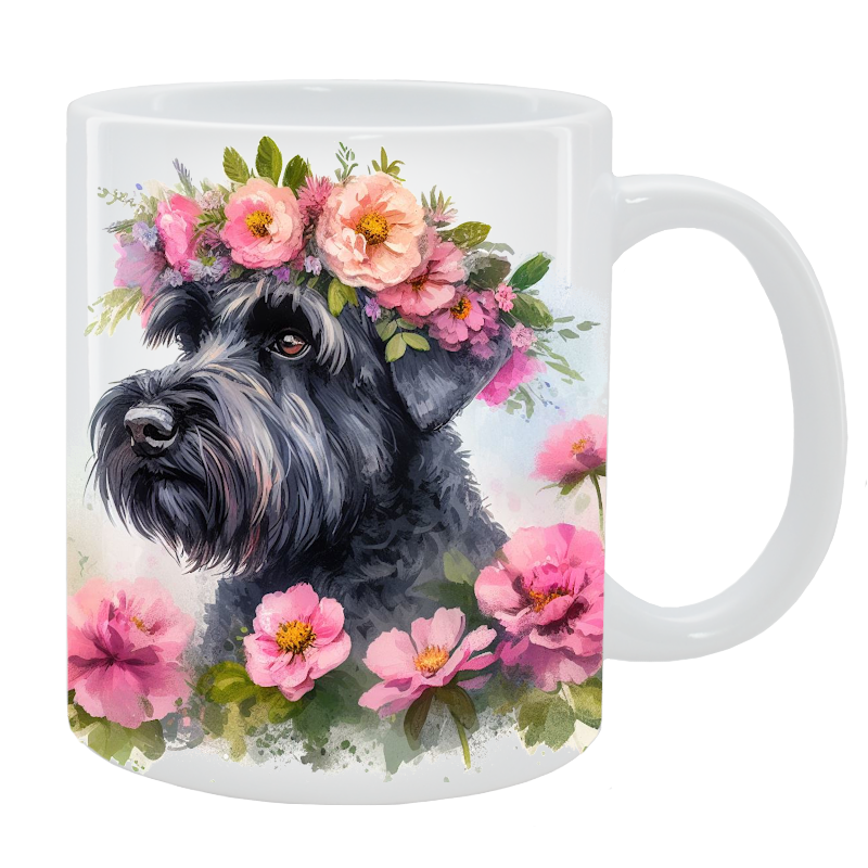 Kubek Czarny terier rosyjski - Kolekcja Floral