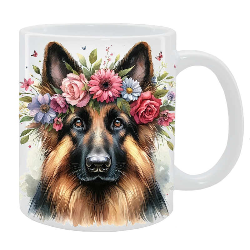Kubek Owczarek niemiecki długowłosy - Kolekcja Floral
