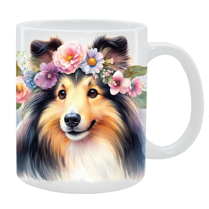 Kubek Owczarek szetlandzki - Kolekcja Floral