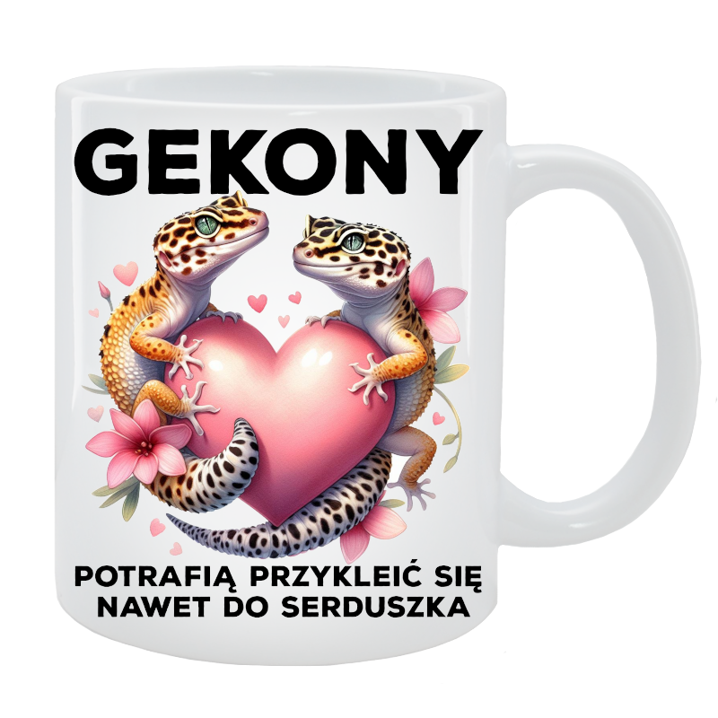 Kubek Gekon - Gekony potrafią przytulić się nawet do serduszka