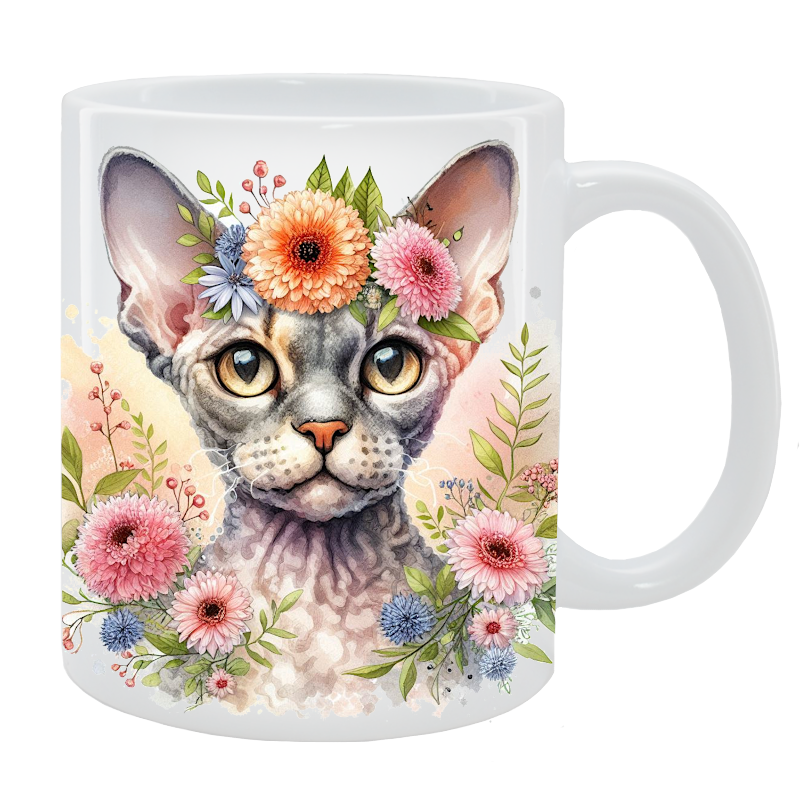 Kubek Kot Devon Rex - Kolekcja Floral