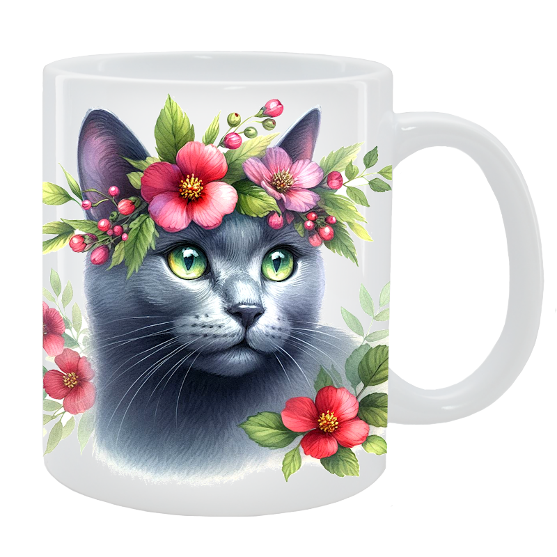 Kubek Kot Rosyjski niebieski - Kolekcja Floral